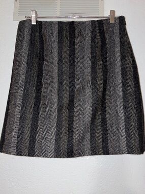 Boden British Tweed by Moon Gray Brown Herringbone Striped 100% Wool Skirt
